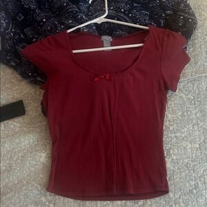 Tilly's Burgundy Short Sleeve Top with Bow Accent